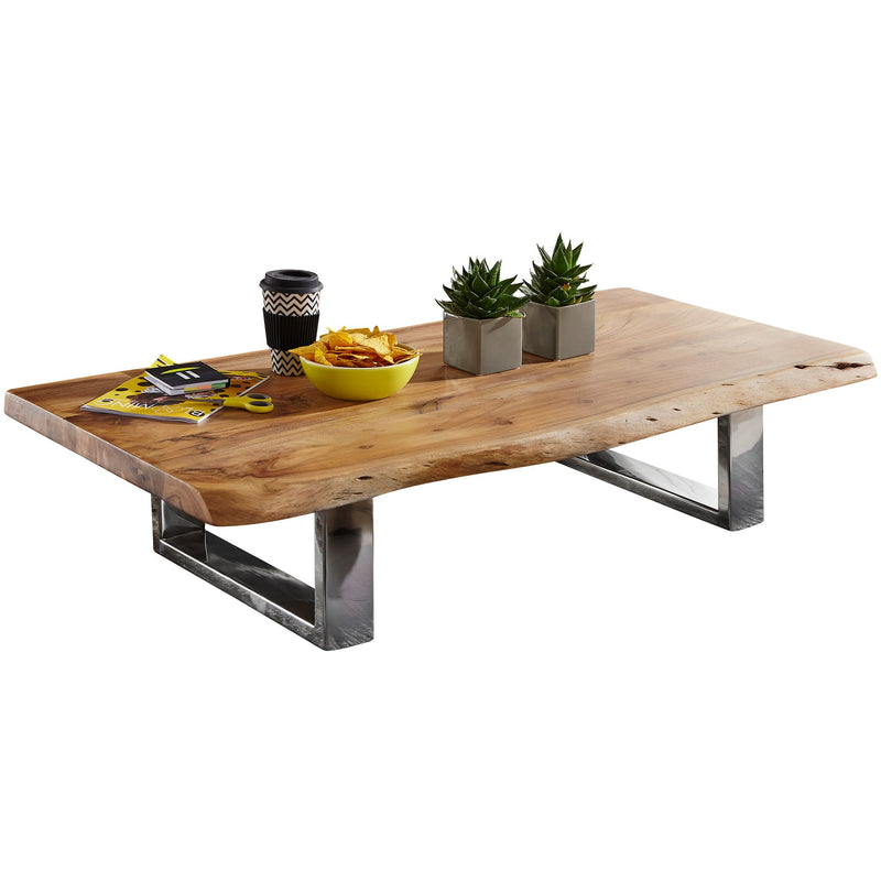 Couchtisch Akazie Massivholz Metallgestell Baumkante Braun 115x25x58cm