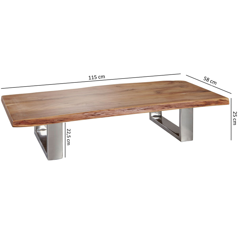 Couchtisch Akazie Massivholz Metallgestell Baumkante Braun 115x25x58cm