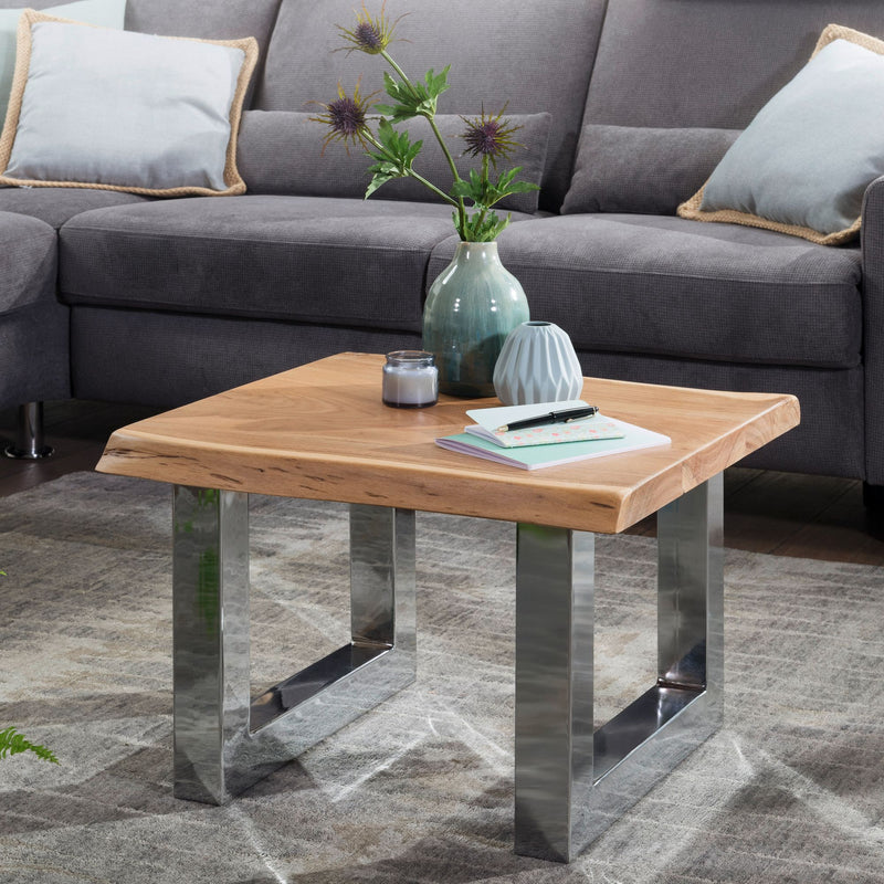 Couchtisch Akazie Massivholz Metallgestell Braun Baumkante Landhaus 58x40x60cm