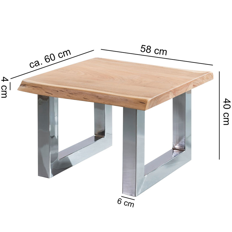 Couchtisch Akazie Massivholz Metallgestell Braun Baumkante Landhaus 58x40x60cm