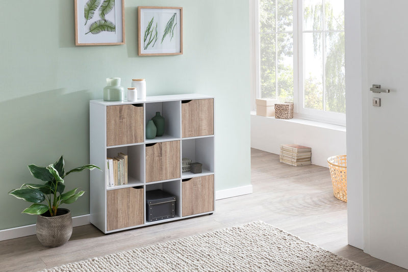 Sideboard MASSA Bücherregal 9 Fächer Sonoma 5 Türen Raumteiler Modern