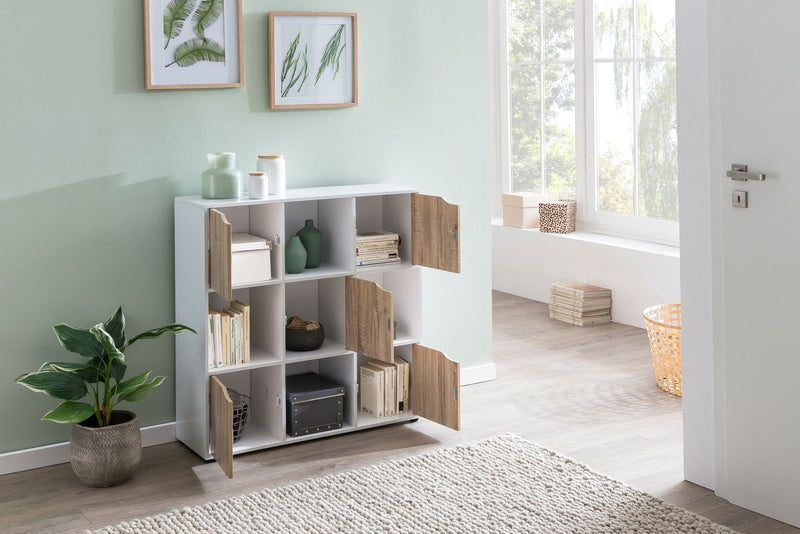 Sideboard MASSA Bücherregal 9 Fächer Sonoma 5 Türen Raumteiler Modern