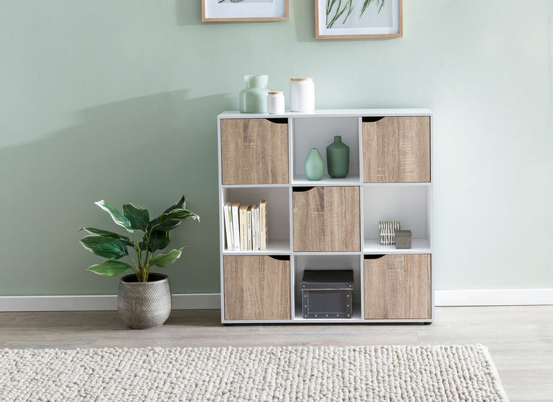 Sideboard MASSA Bücherregal 9 Fächer Sonoma 5 Türen Raumteiler Modern