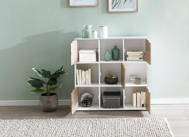Sideboard MASSA Bücherregal 9 Fächer Sonoma 5 Türen Raumteiler Modern