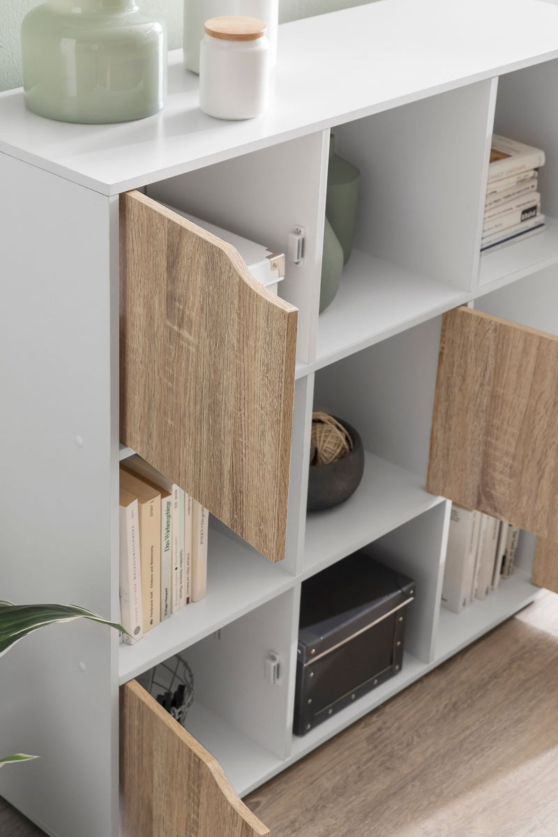 Sideboard MASSA Bücherregal 9 Fächer Sonoma 5 Türen Raumteiler Modern
