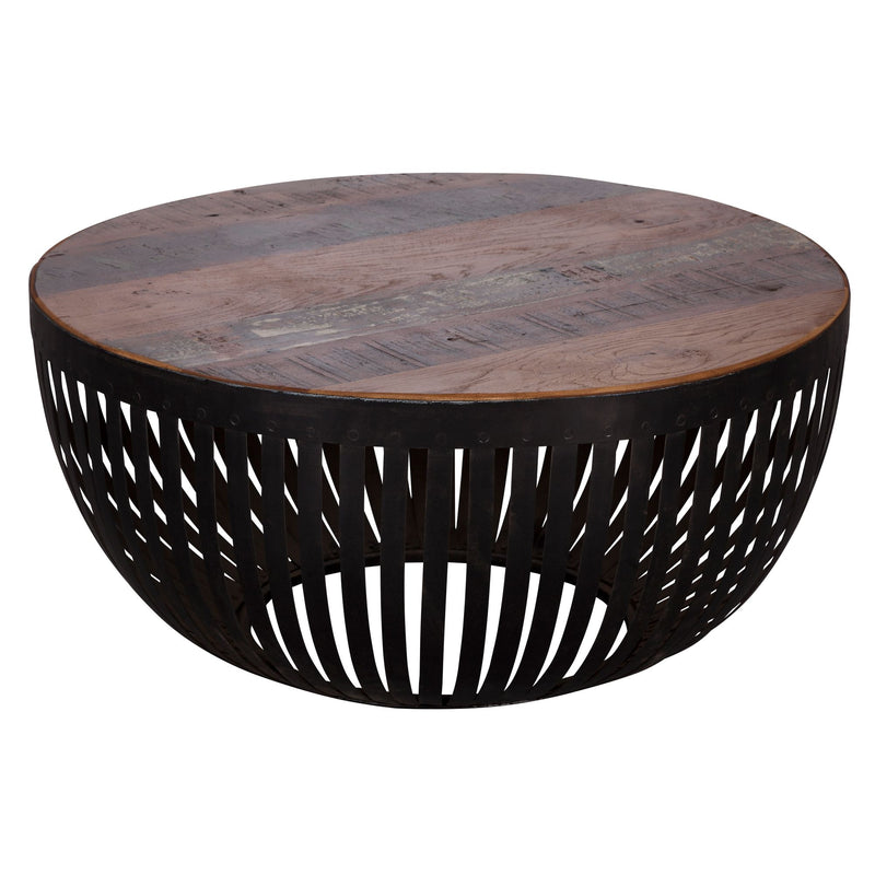 Couchtisch 70x33x70cm Holz Metall rund Industrial Design Wohnzimmer