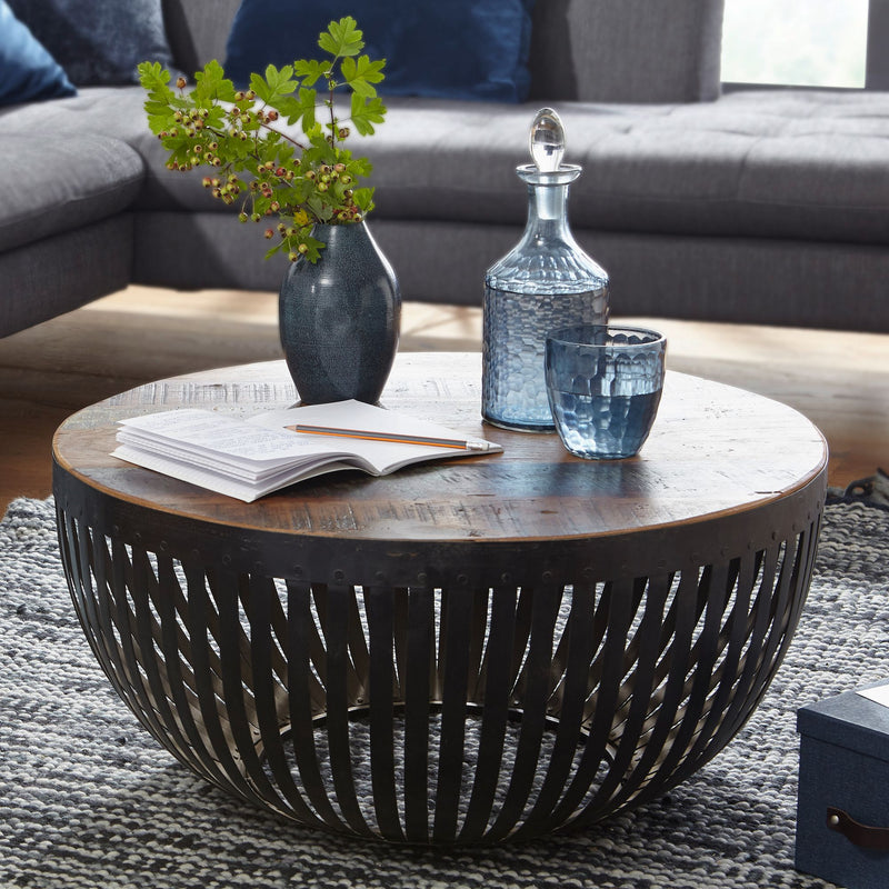 Couchtisch 70x33x70cm Holz Metall rund Industrial Design Wohnzimmer