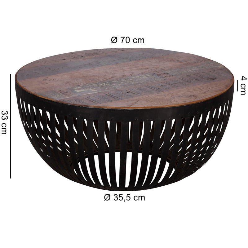 Couchtisch 70x33x70cm Holz Metall rund Industrial Design Wohnzimmer