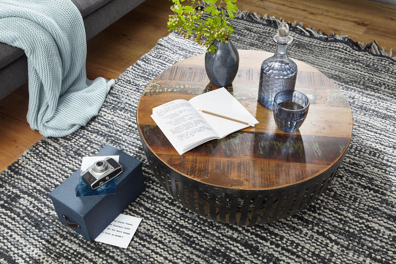 Couchtisch 70x33x70cm Holz Metall rund Industrial Design Wohnzimmer