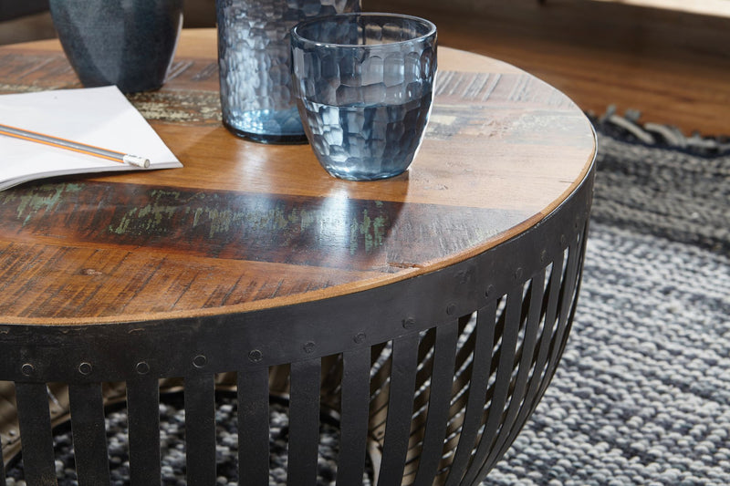 Couchtisch 70x33x70cm Holz Metall rund Industrial Design Wohnzimmer