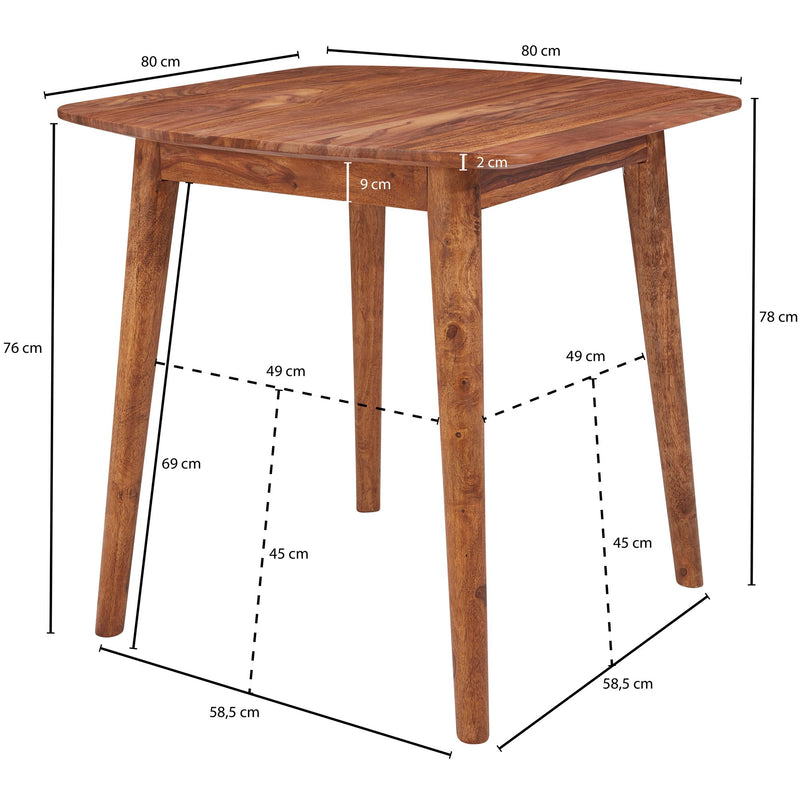 Esszimmertisch WL5.571 Sheesham Massivholz 80x78x80cm Rustikal Modern