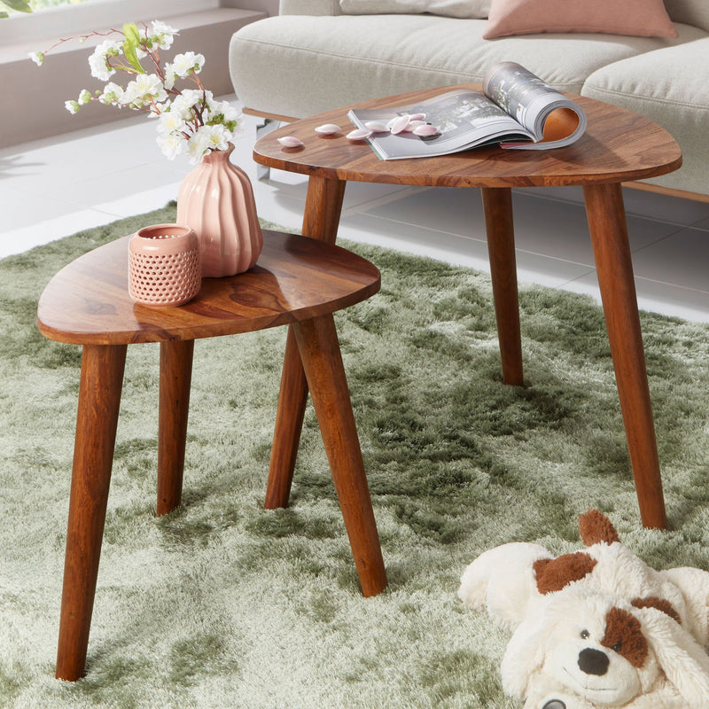 Satztisch Set WL5.574 Sheesham Massivholz 2er Beistelltisch Sofatisch