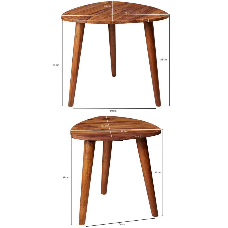 Satztisch Set WL5.574 Sheesham Massivholz 2er Beistelltisch Sofatisch