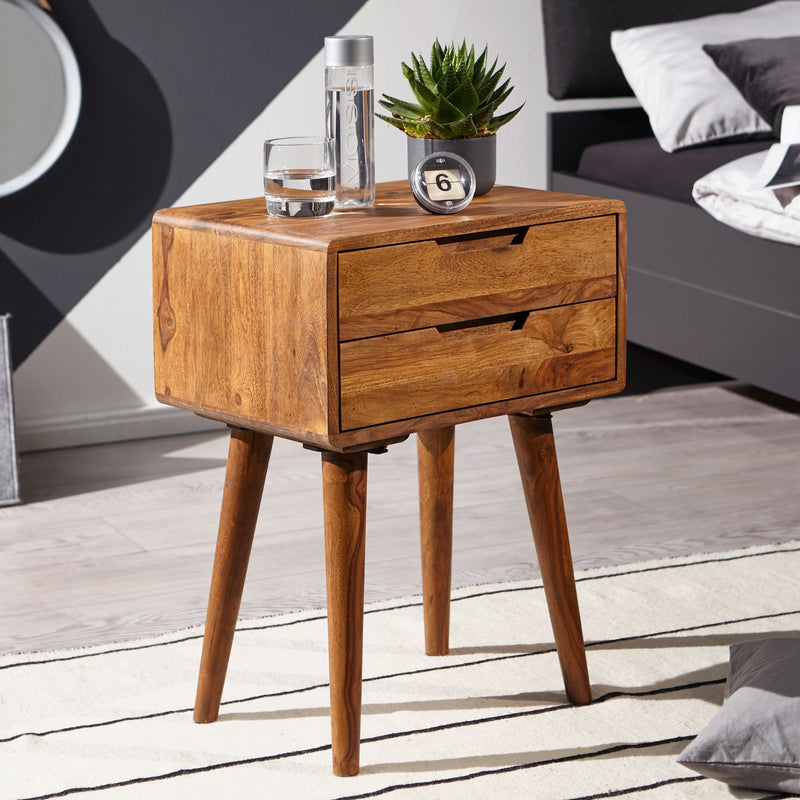 Nachtkonsole WL5.578 Sheesham 2 Schubladen Landhausstil Braun