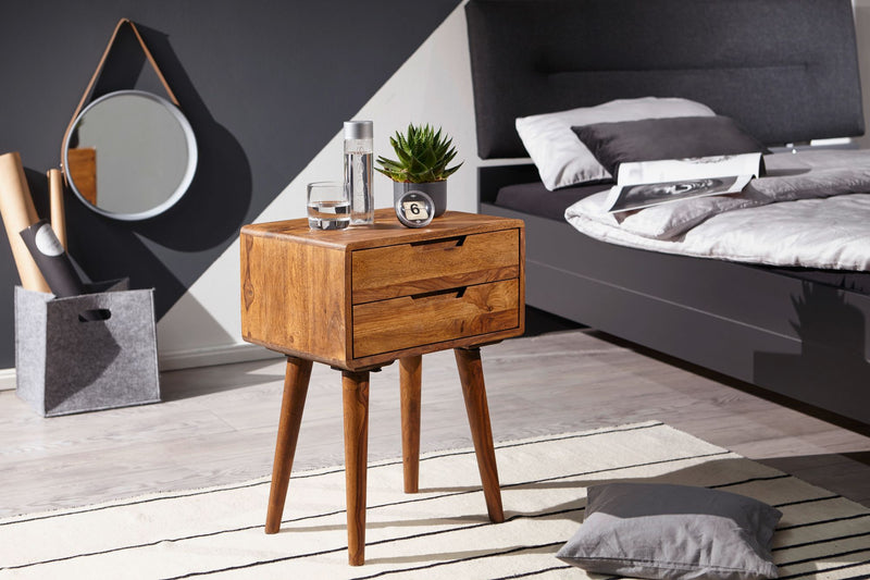 Nachtkonsole WL5.578 Sheesham 2 Schubladen Landhausstil Braun