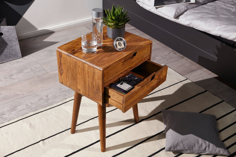 Nachtkonsole WL5.578 Sheesham 2 Schubladen Landhausstil Braun