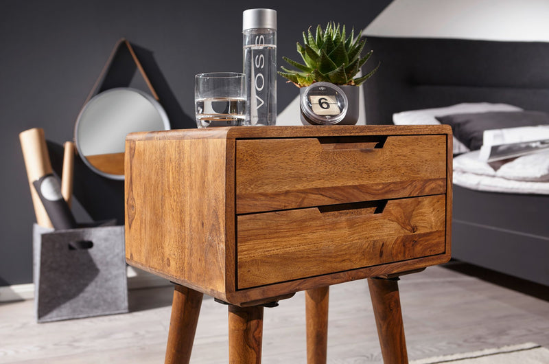 Nachtkonsole WL5.578 Sheesham 2 Schubladen Landhausstil Braun