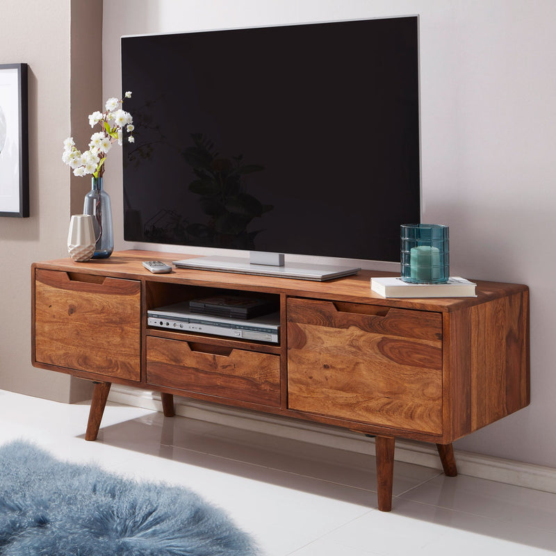 Lowboard Sheesham Massivholz 135x51x45cm Landhaus TV Kommode Schublade