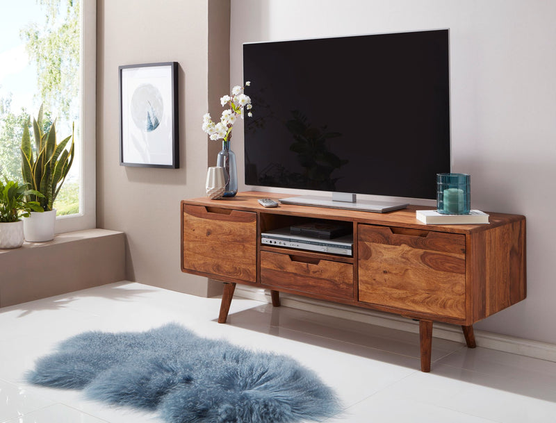 Lowboard Sheesham Massivholz 135x51x45cm Landhaus TV Kommode Schublade