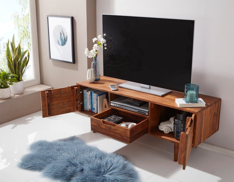 Lowboard Sheesham Massivholz 135x51x45cm Landhaus TV Kommode Schublade