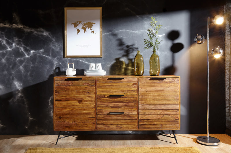 Sideboard NISHAN 160x40x88cm Sheesham Massivholz Industrial Stil