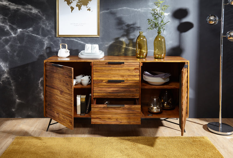 Sideboard NISHAN 160x40x88cm Sheesham Massivholz Industrial Stil