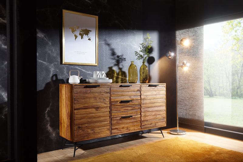 Sideboard NISHAN 160x40x88cm Sheesham Massivholz Industrial Stil