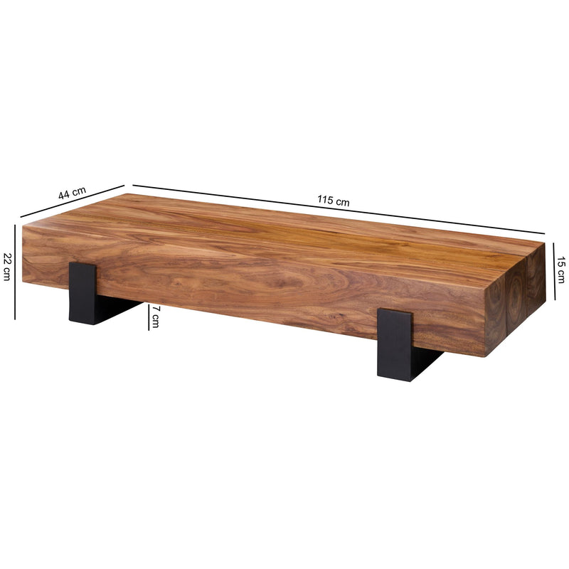 Couchtisch Sheesham Massivholz Metall 115x22x44cm Braun Schwarz Modern