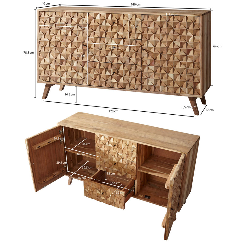 Sideboard REWA 140x78,5x40cm Akazie Massivholz Landhaus Braun