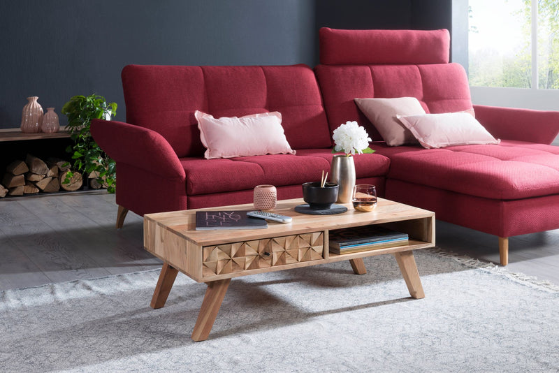 Couchtisch REWA 95x35x50cm Akazie Massivholz Schublade Landhaus Braun