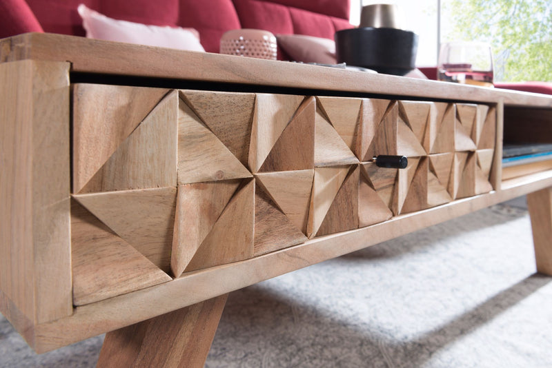 Couchtisch REWA 95x35x50cm Akazie Massivholz Schublade Landhaus Braun