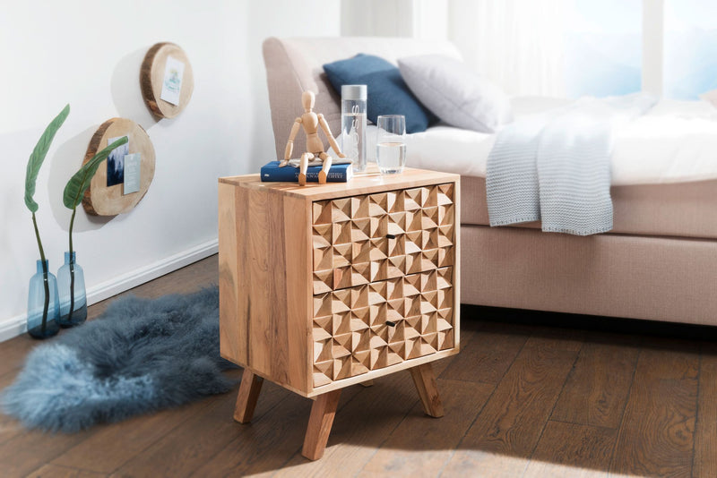 Nachtkonsole REWA 44x61x35cm Akazie Massivholz Landhaus Schubladen