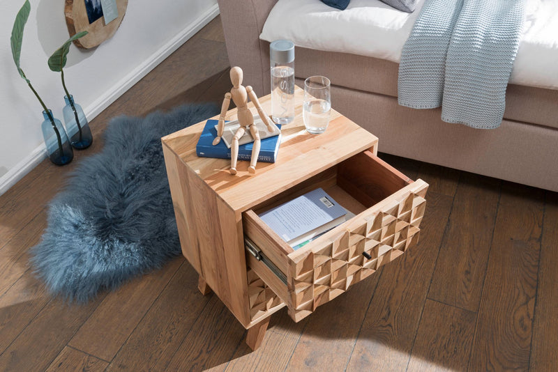 Nachtkonsole REWA 44x61x35cm Akazie Massivholz Landhaus Schubladen