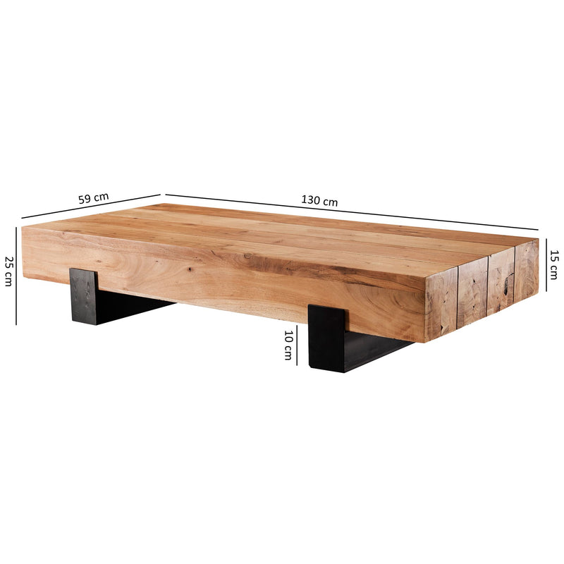 Couchtisch Akazie Vollholz Metall 130x59x25cm Braun Schwarz Modern