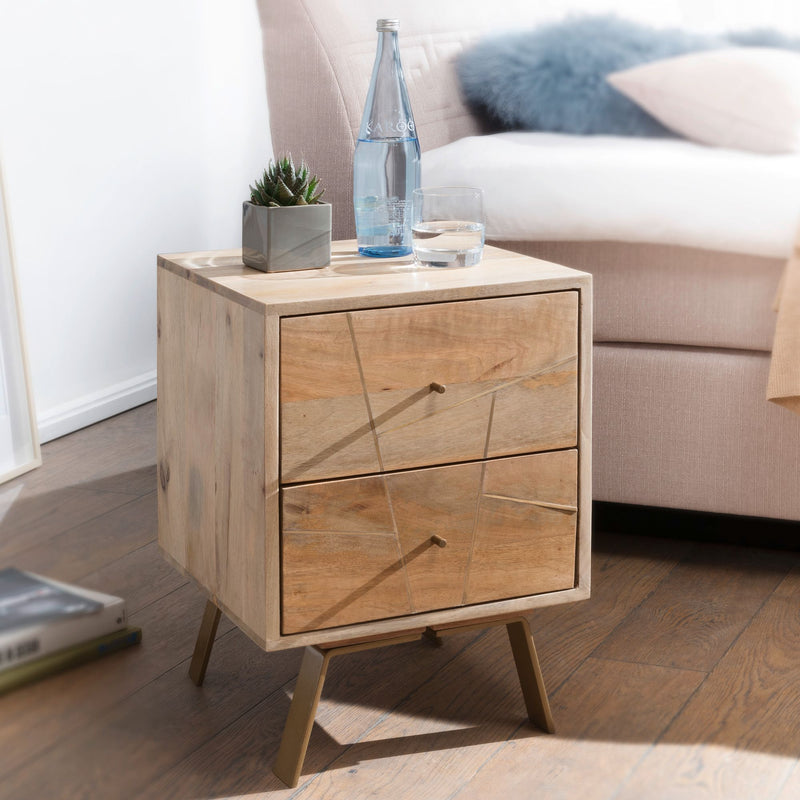 Nachtkonsole SIKAR 40x56x40cm Mango Massivholz Landhaus Schubladen