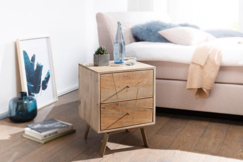 Nachtkonsole SIKAR 40x56x40cm Mango Massivholz Landhaus Schubladen