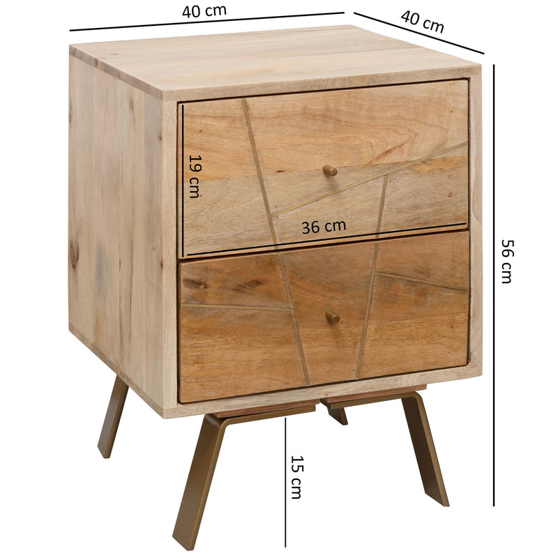 Nachtkonsole SIKAR 40x56x40cm Mango Massivholz Landhaus Schubladen