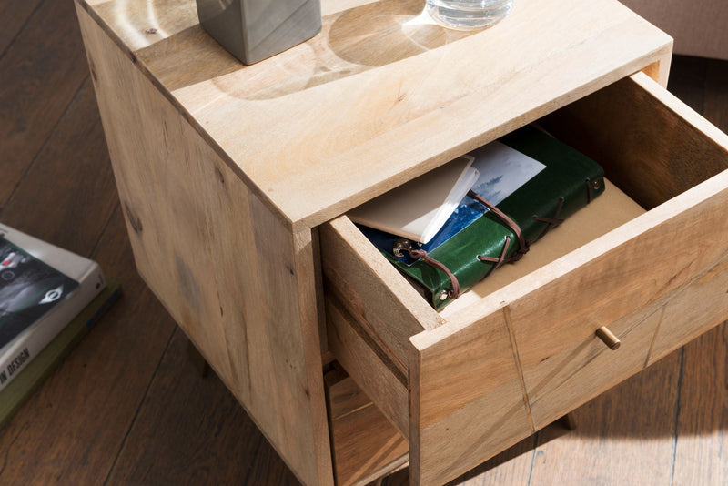 Nachtkonsole SIKAR 40x56x40cm Mango Massivholz Landhaus Schubladen