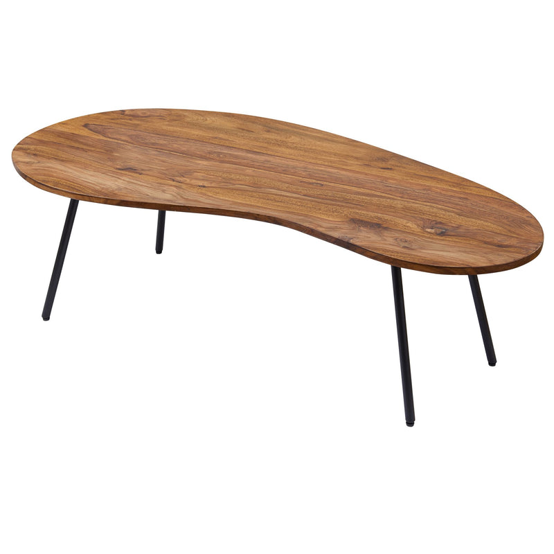 Couchtisch WL5.617 122x36x63cm Sheesham Massivholz Metallbeine Schwarz