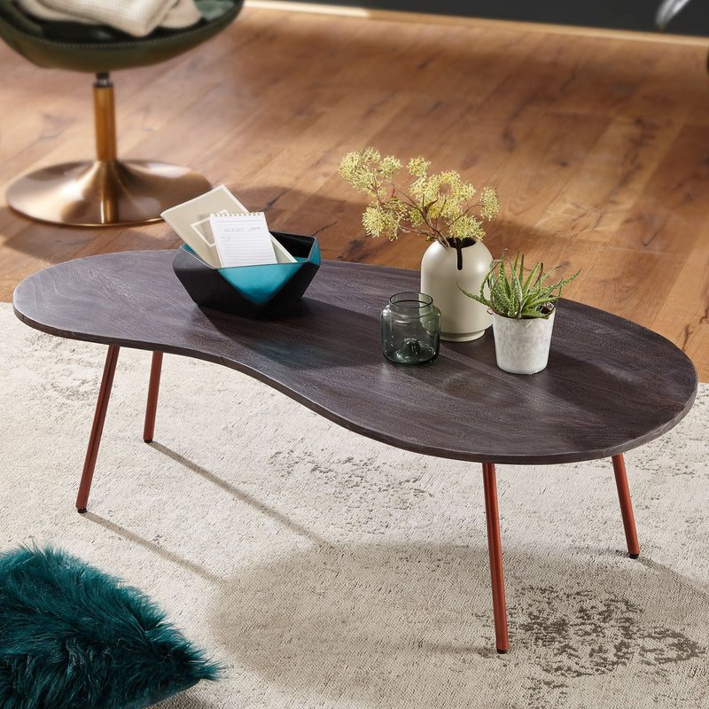 Couchtisch JAI 122x34,5x63cm Akazie Massivholz Metallbeine Kupfer Grau