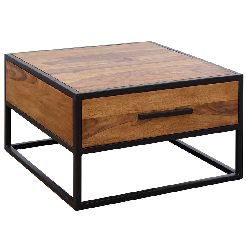 Couchtisch WL5.623 Sheesham Massivholz Metall Industrial Braun 65x38x65cm