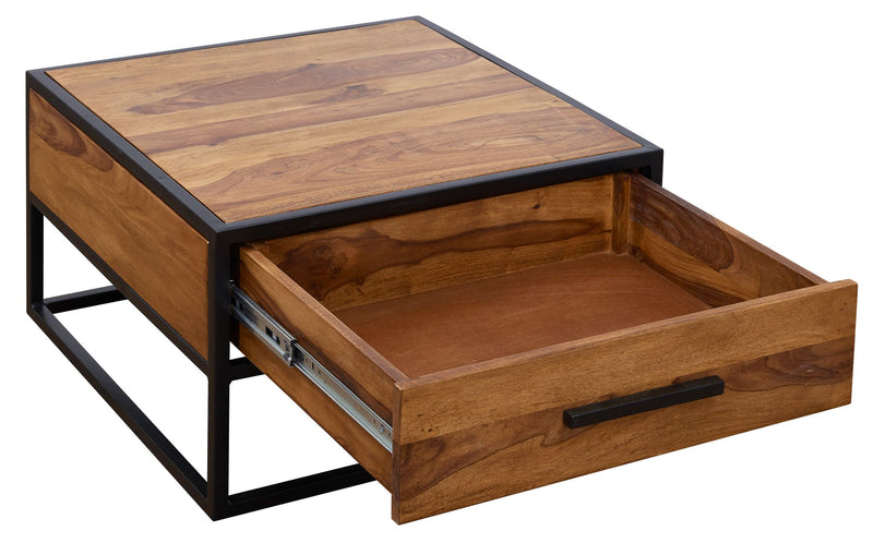 Couchtisch WL5.623 Sheesham Massivholz Metall Industrial Braun 65x38x65cm