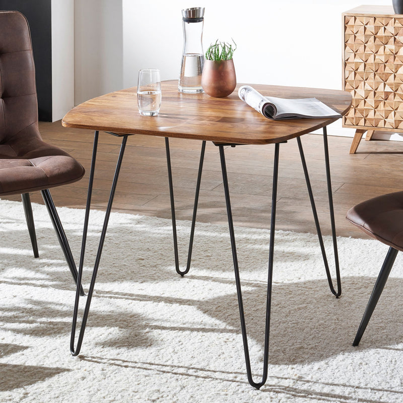 Esszimmertisch 80x80x76cm Sheesham Massivholz Metallbeine Braun Modern