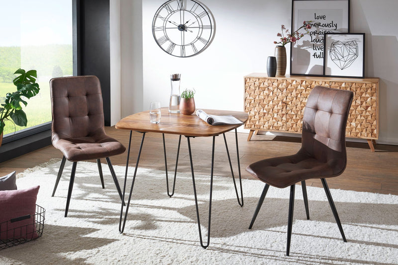 Esszimmertisch 80x80x76cm Sheesham Massivholz Metallbeine Braun Modern
