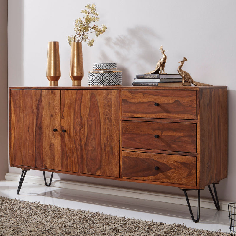 Sideboard WL5.629 Sheesham Massivholz 145x75x40cm Landhaus 3 Schubladen