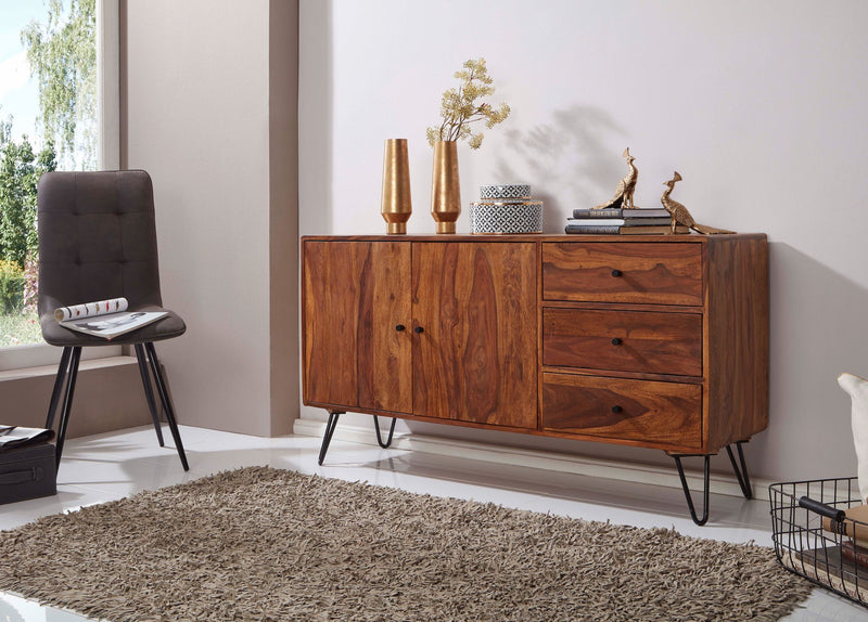 Sideboard WL5.629 Sheesham Massivholz 145x75x40cm Landhaus 3 Schubladen