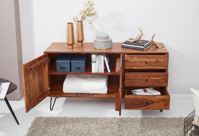 Sideboard WL5.629 Sheesham Massivholz 145x75x40cm Landhaus 3 Schubladen
