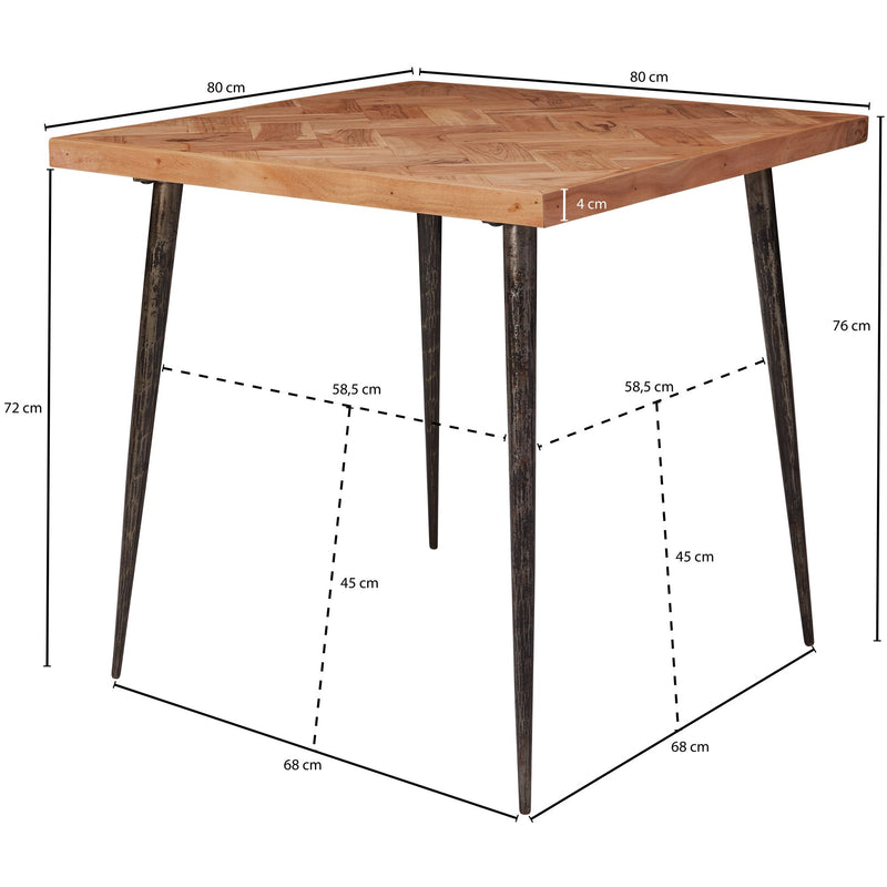 Esszimmertisch 80x76x80cm Akazie Massivholz Metall Industrial quadratisch