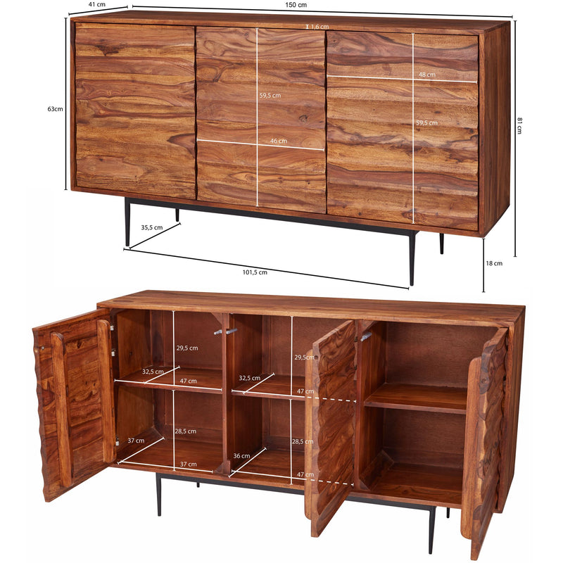 Sideboard WL5.635 Sheesham Massivholz 150x81x41cm Landhaus 3 Türen
