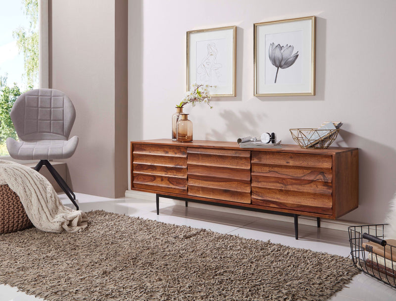 Lowboard WL5.636 Sheesham Massivholz Landhaus 147x50x38cm 3 Türen